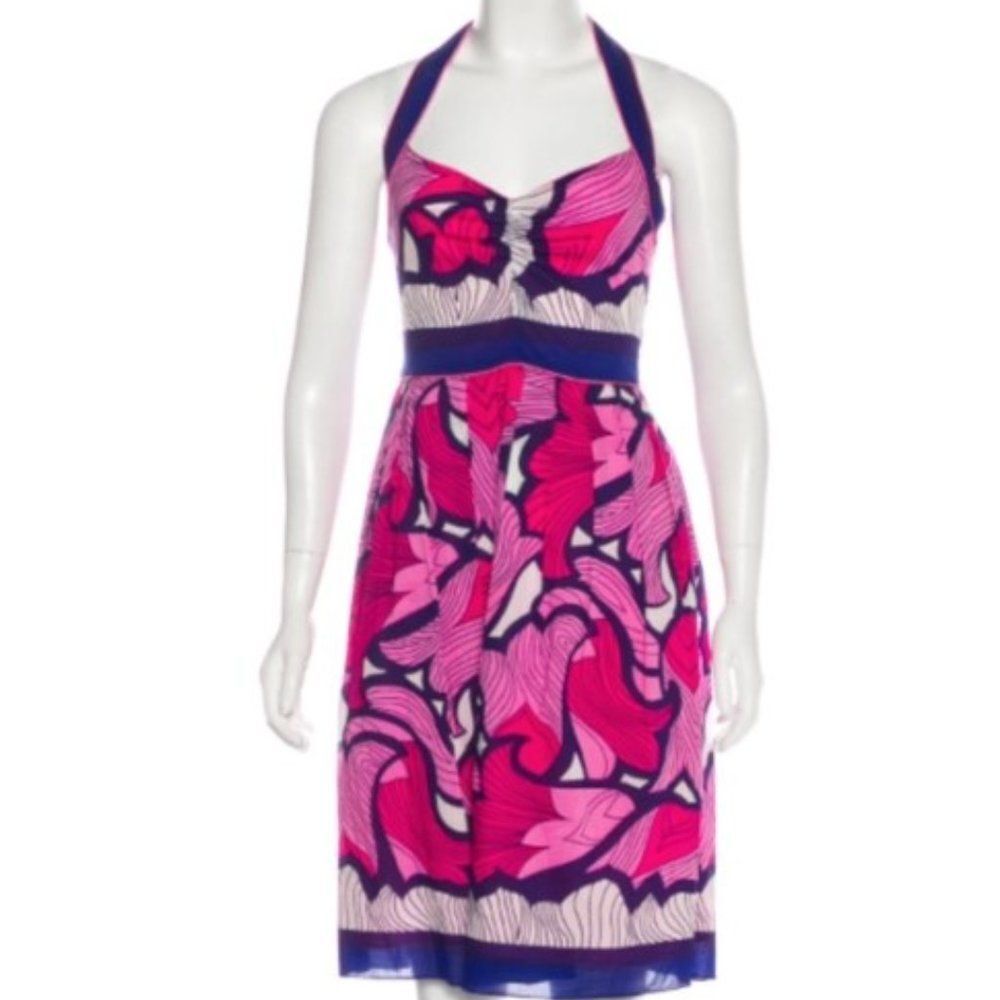 Nicole Miller Studio Halter Sundress Pink Navy White Size 4